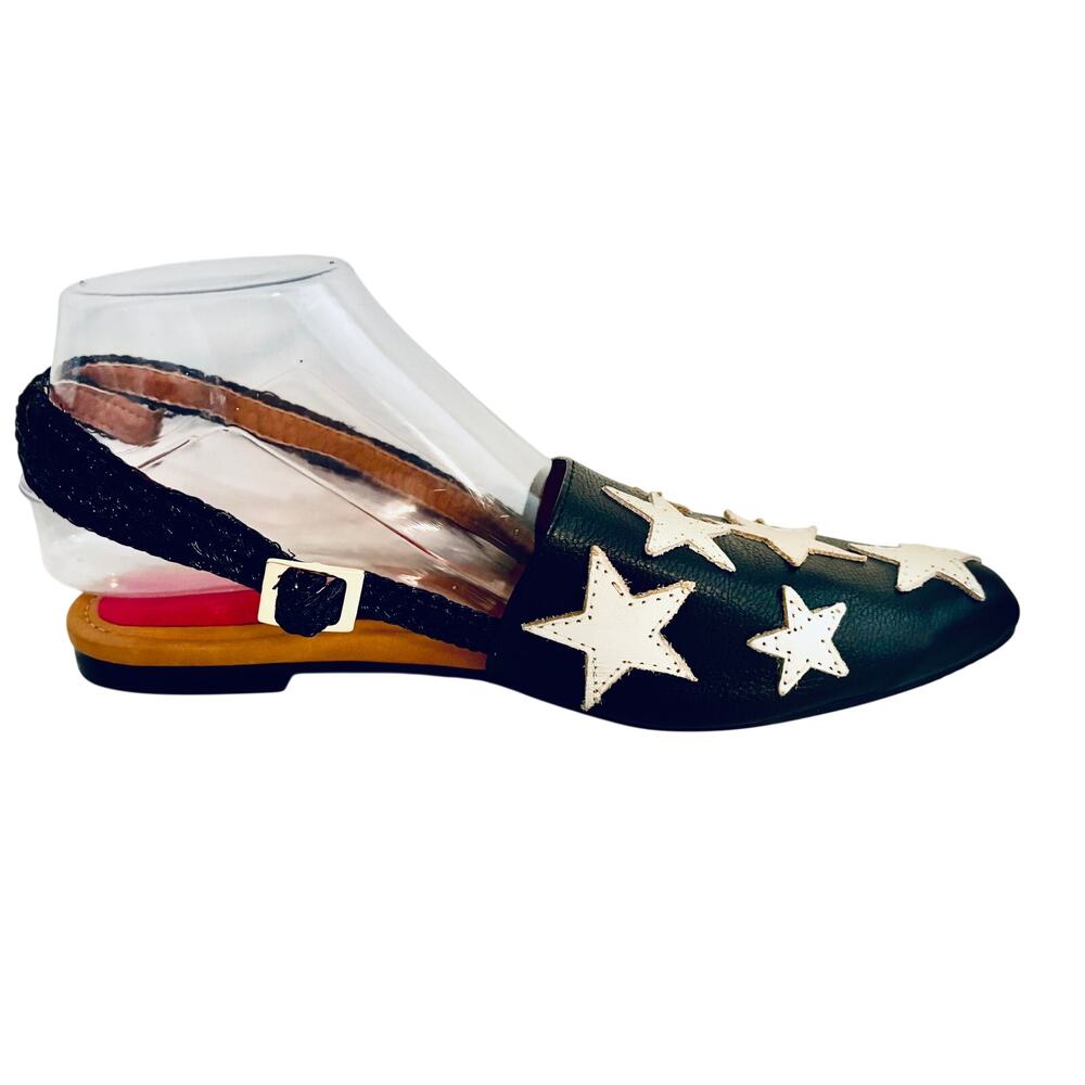 Silvia Cobos Sally Handmade Leather Metallic Star Slingback Flats Americana 38